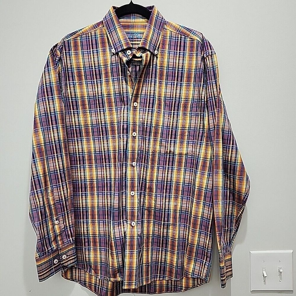 Alan Flusser Men's‎ Plaid Button-Down Shirt Medium Long Sleeve Classic Fit Style
